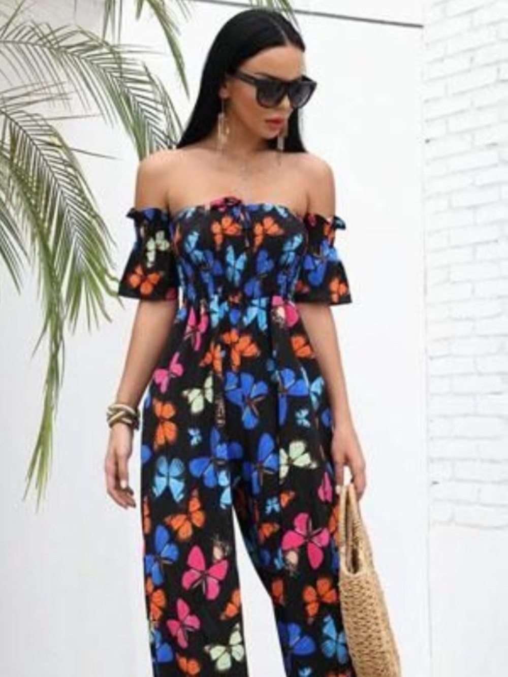Missord Off-Shoulder Butterfly Print Jumpsuit